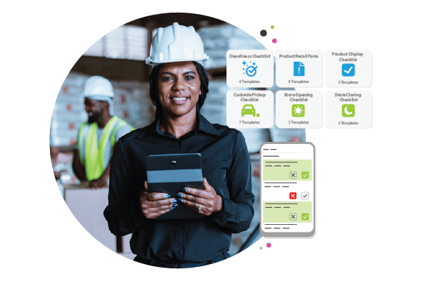 An employee is performing interanl inspections using digital checklists.